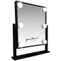 Espejo de maquillaje pequeño estilo Hollywood, negro, con 6 bombillas LED