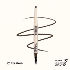 Moira Angled Brow Pencil Ash Brown 007 with triangular tip and spoolie brush for natural-looking defined eyebrows