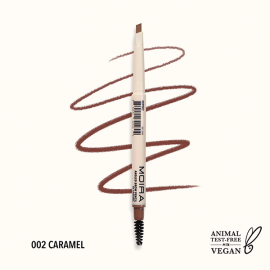 Moira Angled Brow Pencil Caramel 002 with triangular tip and spoolie brush for natural-looking defined eyebrows