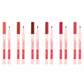 Affordable liquid lip liner and lipstain collection in six shades for precise lip definition and fuller-looking lips
