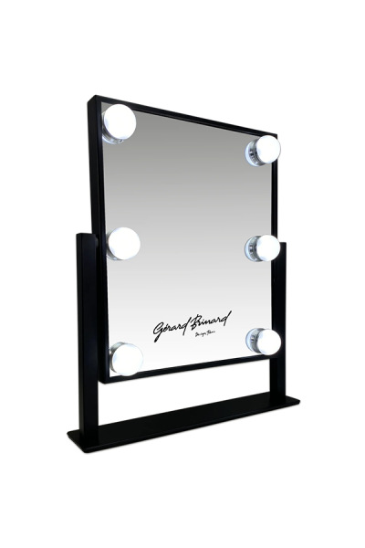 Espejo de maquillaje pequeño estilo Hollywood, negro, con 6 bombillas LED
