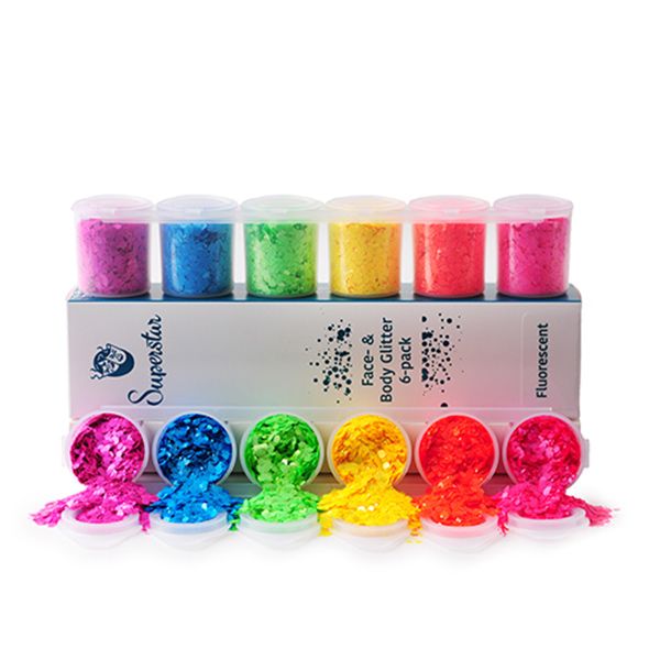 Paquete de 6 purpurinas fluorescentes gruesas Superstar 