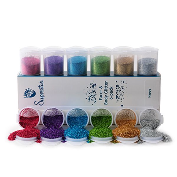 Paquete de 6 purpurinas Superstar Happy Fine Glitter Mix 