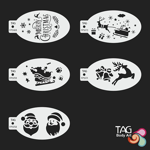 Set de plantillas para pintar la cara en Navidad - 5 diseños festivos